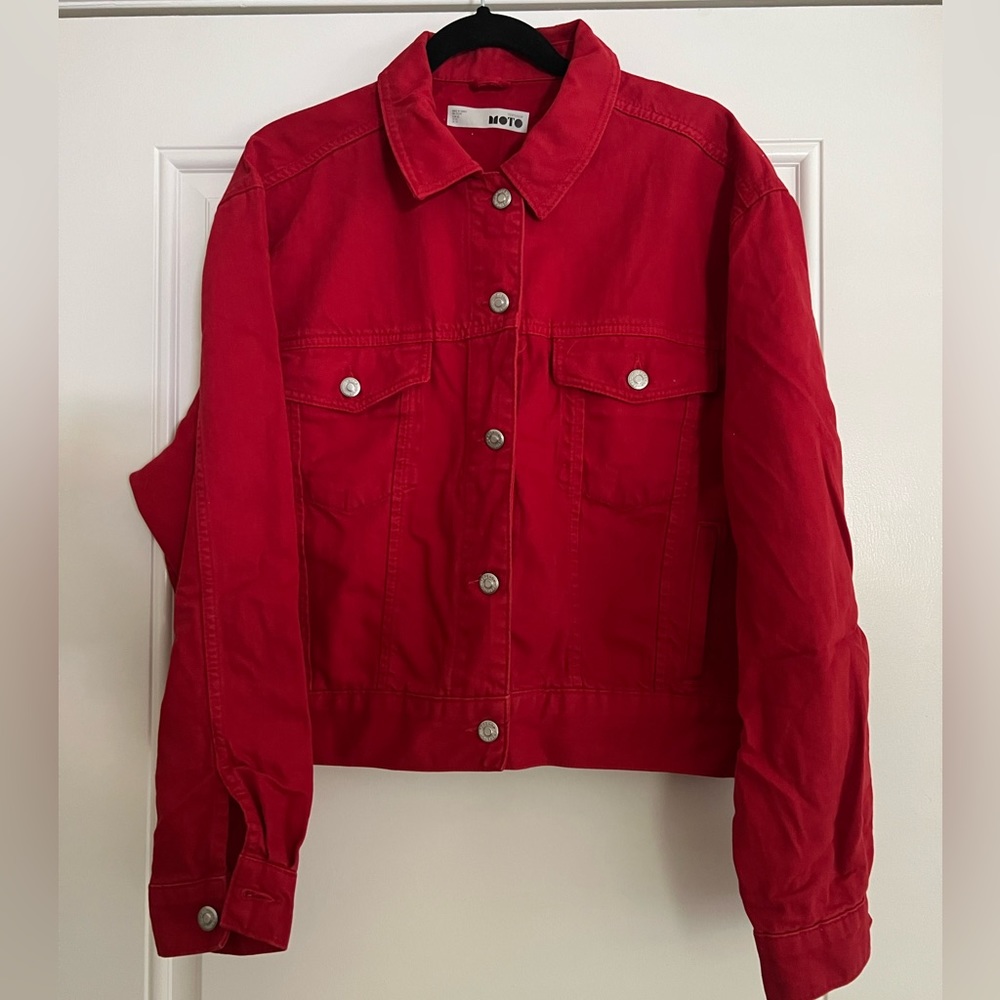 Topshop Red Denim Jacket